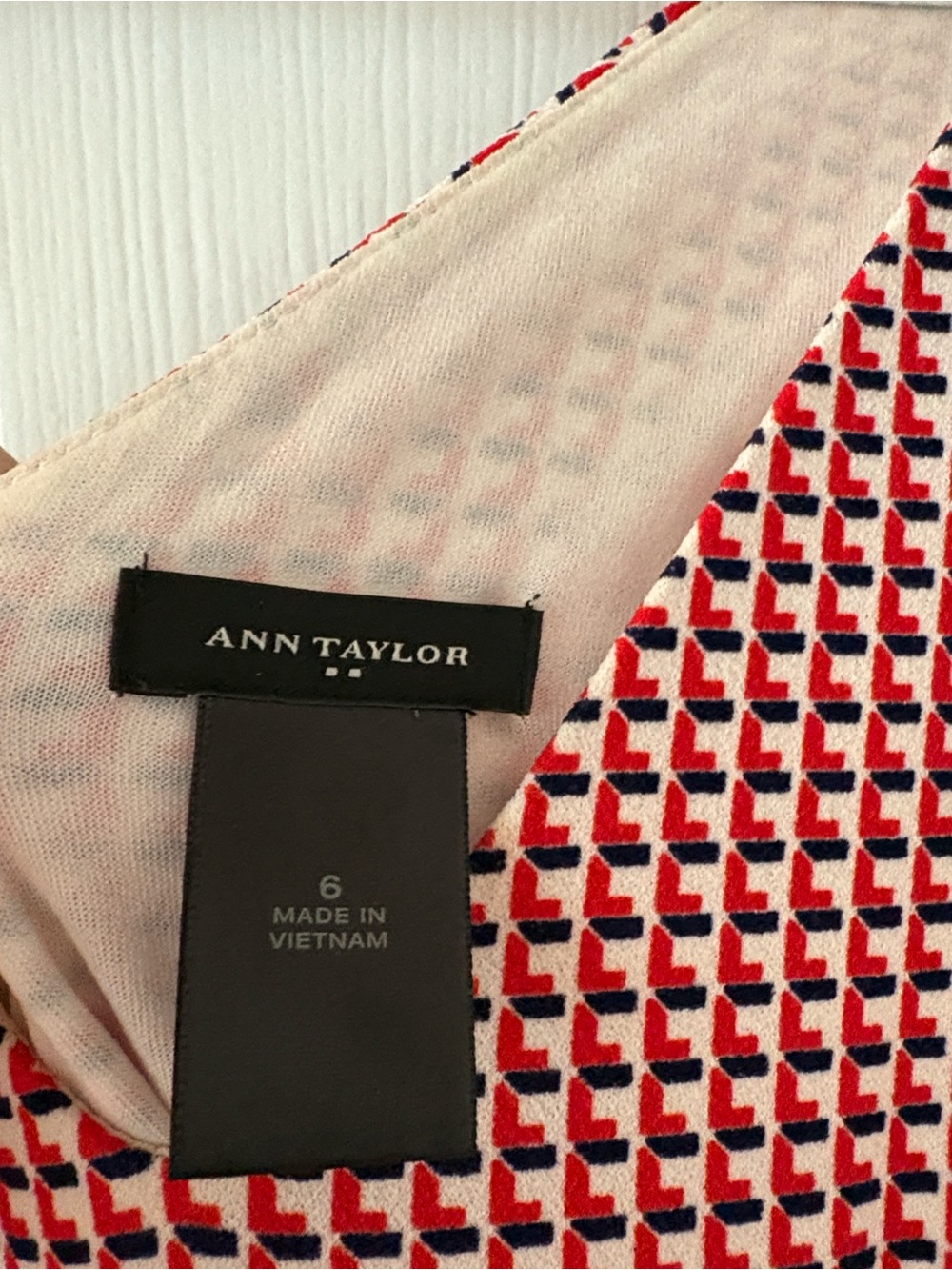Ann Taylor Red, Navy & Cream Geometric Print Dress